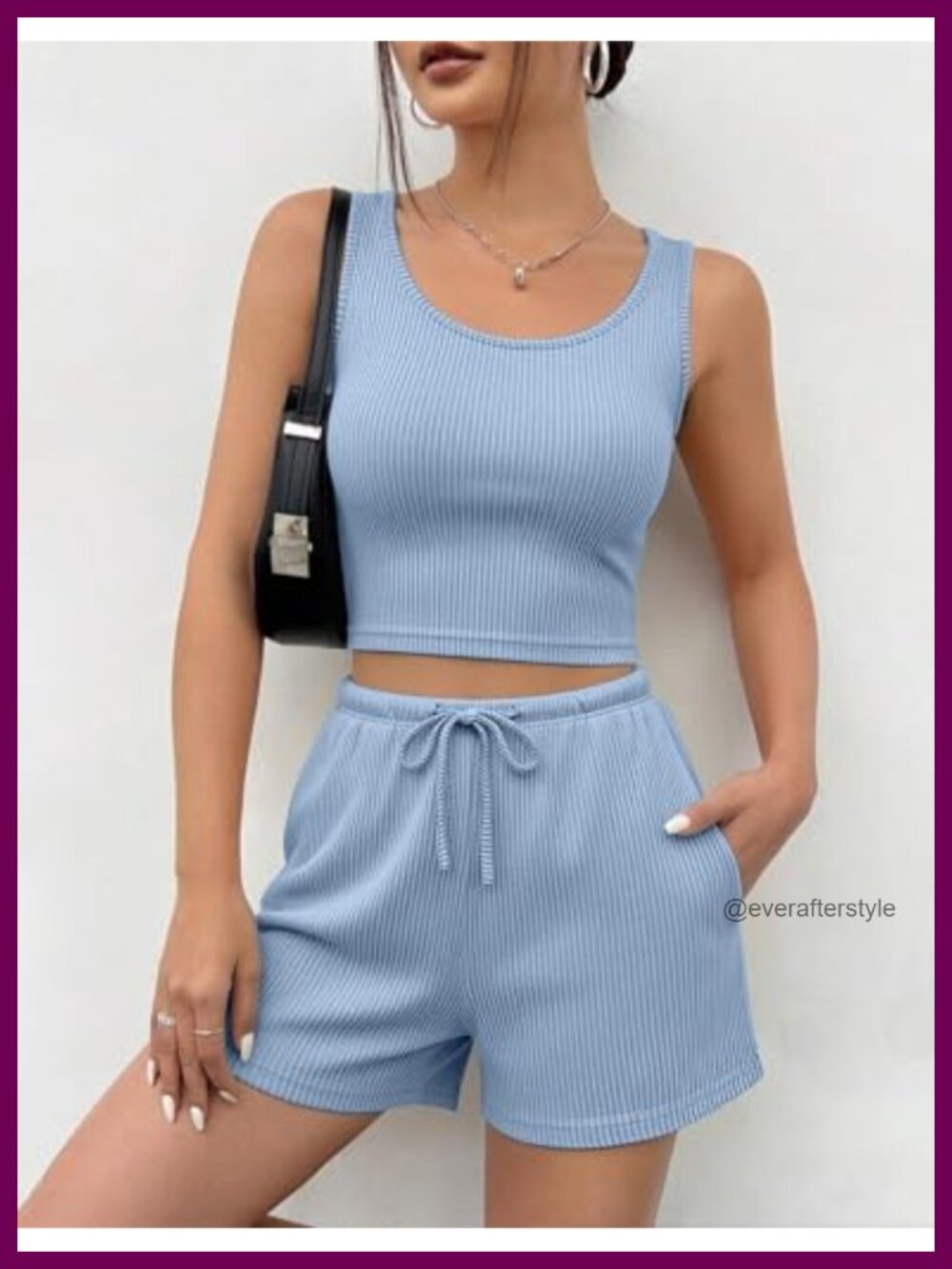 3 Piece Lounge Set Twisted Rib Knit Crop Top Shorts & Pants Set - Picture 3 of 6